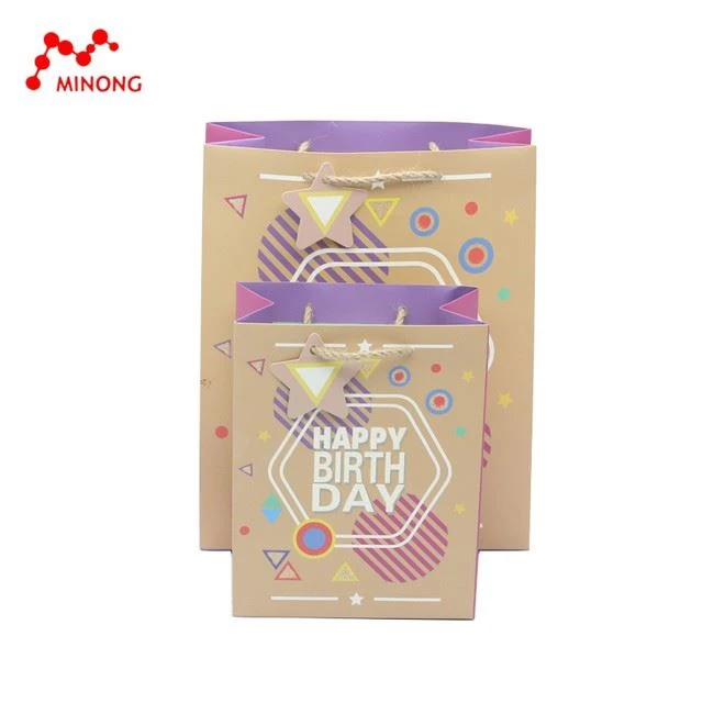 Customize Resuable Brown Kraft Fshion Packaging Saco de papel Happy Birthday Paper Gift Bag For Birthday Party 3